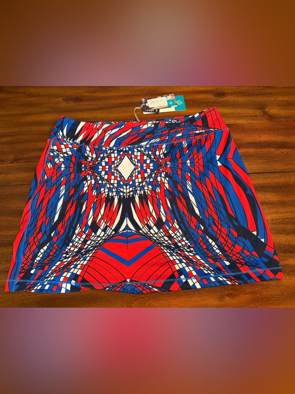 CHASE54 XL Abstract Geometric Skirt in Red, Blue & White